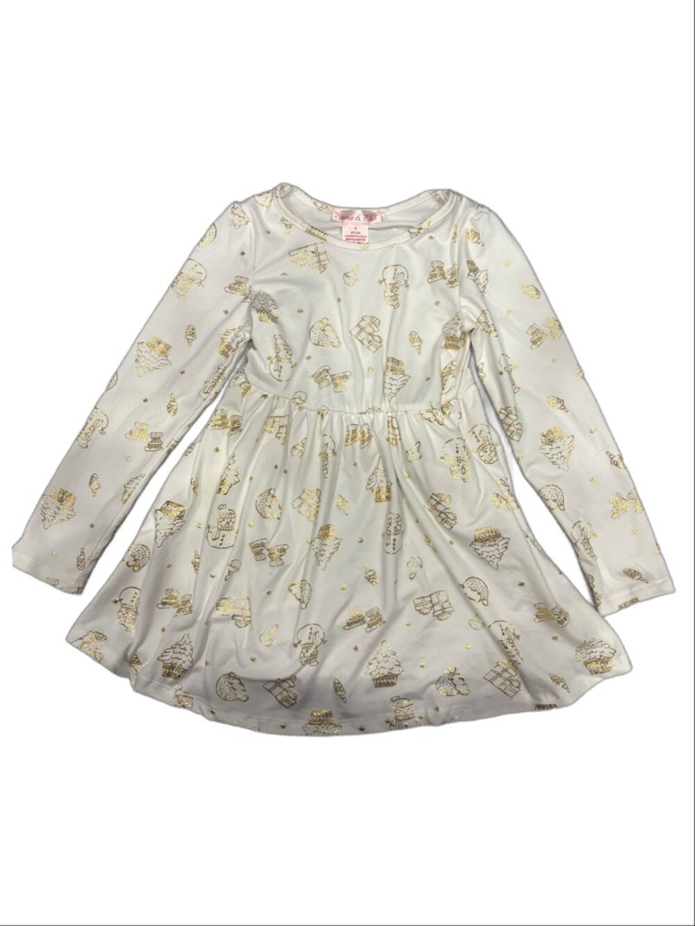 Emma & Elsa Girls Gold Foil Metallic Winter Holiday Dress (Size 4)